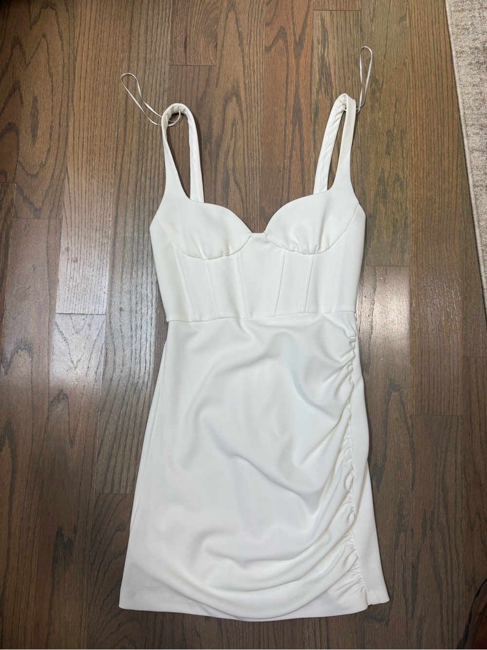 Zara White Sweetheart Bust Ruched Mini Dress